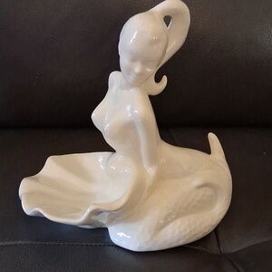 Glossy White Mermaid Figurine Trinket Dish